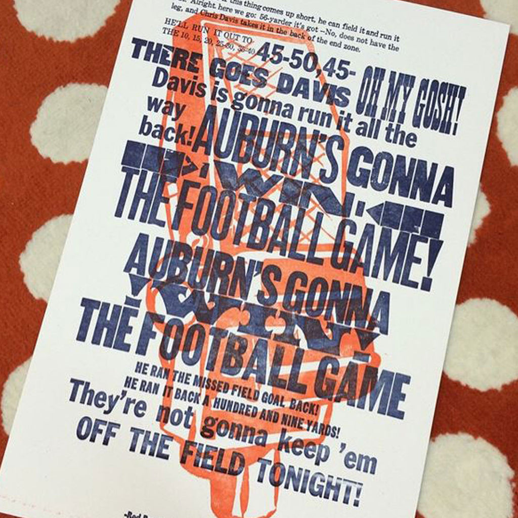 The Call Letterpress poster, white, framed – Auburn Art