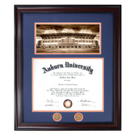 Auburn Diploma Frame with Football Stadium in Walnut or Mahogany - Quick and Easy Installation