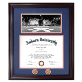 Auburn Diploma Frame with A-Day 2013 photograph in Walnut or Mahogany - Quick and Easy Installation