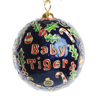 Auburn Baby Tiger with Blue Background Cloisonne Ornament