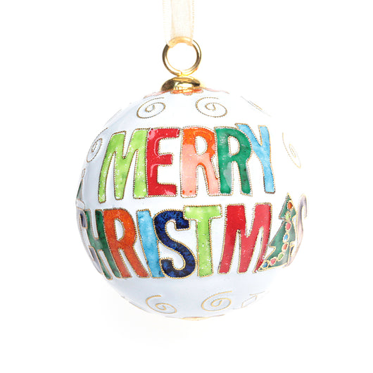 Auburn Merry Christmas Letters on White Cloisonné Ornament