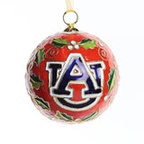 Auburn Orange Merry Christmas/AU Logo Holly Cloisonne Ornament