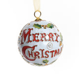 Auburn White Merry Christmas/AU Logo Holly Cloisonne Ornament