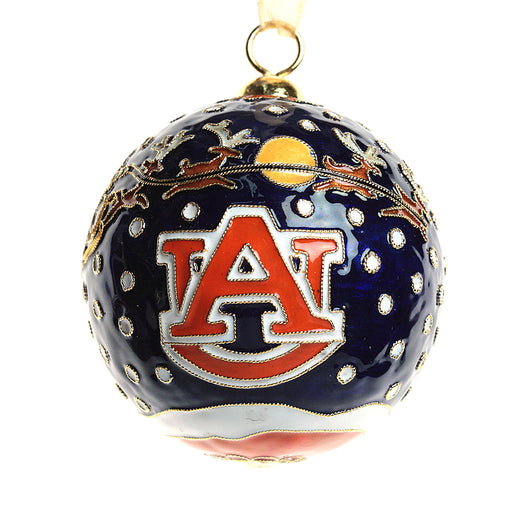 Auburn Santa Fly Over Night Blue Cloisonne Ornament