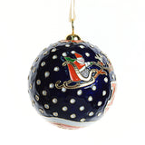 Auburn Santa Fly Over Night Blue Cloisonne Ornament