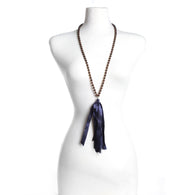 Wood Bead Necklace w/Navy Silk Tassel