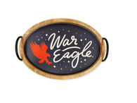 Wooden War Eagle Oval Tray with Metal Handles