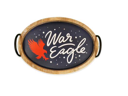 Wooden War Eagle Oval Tray with Metal Handles