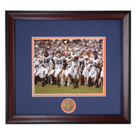Auburn Tigers 2007 Victory over Florida, Wes Byrum Celebrating The Kick with a Gator Chomp Framed Photo