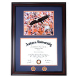 Auburn Diploma Frame with War Eagle Flight IV Photo in Walnut or Mahogany - Quick and Easy Installation!