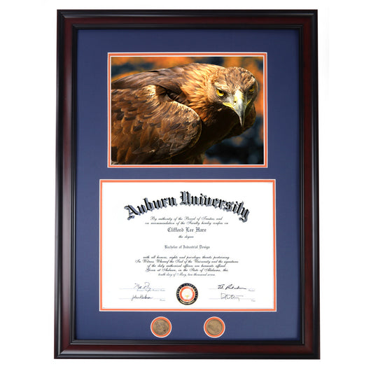 Auburn Diploma Frame with War Damn Eagle I Photo in Walnut or Mahogany - Quick and Easy Installation!