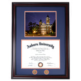 Auburn Diploma Frame with Lightning Over Samford Photo in Walnut or Mahogany - Quick and Easy Installation!