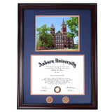 Auburn Diploma Frame with Samford Hall Photo in Walnut or Mahogany - Quick and Easy Installation