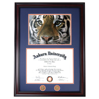 Auburn Diploma Frame with Tiger Preying Eyes Photo in Walnut or Mahogany - Quick and Easy Installation!