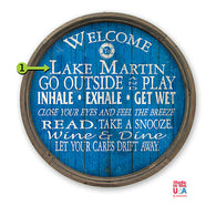 Blue Barrel End Custom Wooden Lake Sign