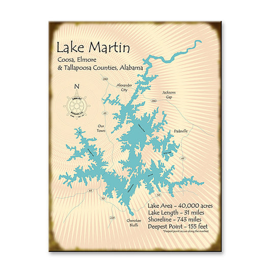 Lake Martin Map Wooden Sign
